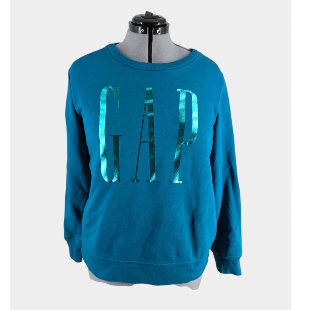 Gap Sweater Women's L Teal Pullover Spellout Logo Crew Neck Casual Sweatshirt